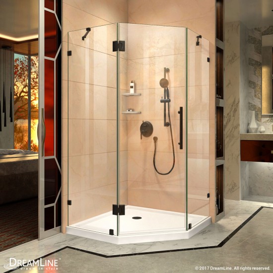 Prism Lux 36 in. x 74 3/4 in. Fully Frameless Neo-Angle Shower Enclosure in Oil Rubbed Bronze with White Base
