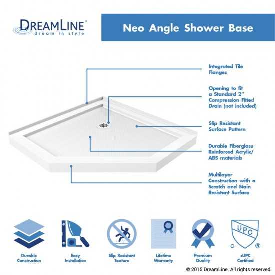 Prism Lux 38 in. x 74 3/4 in. Fully Frameless Neo-Angle Shower Enclosure in Chrome with White Base