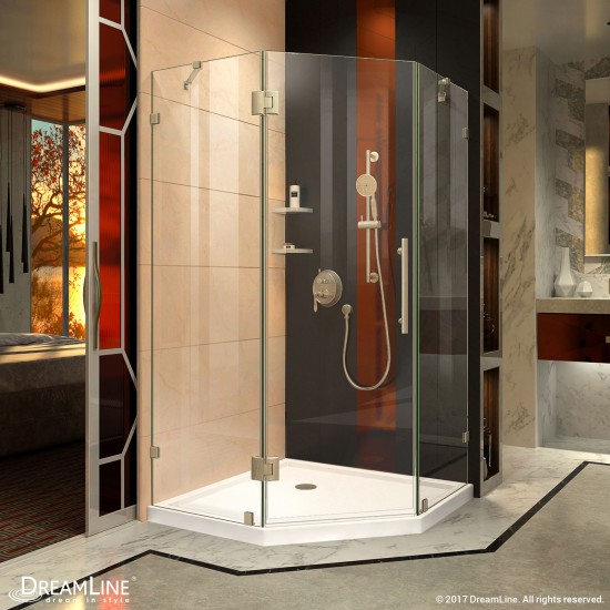 Prism Lux 40 in. x 74 3/4 in. Fully Frameless Neo-Angle Shower Enclosure in Brushed Nickel with White Base