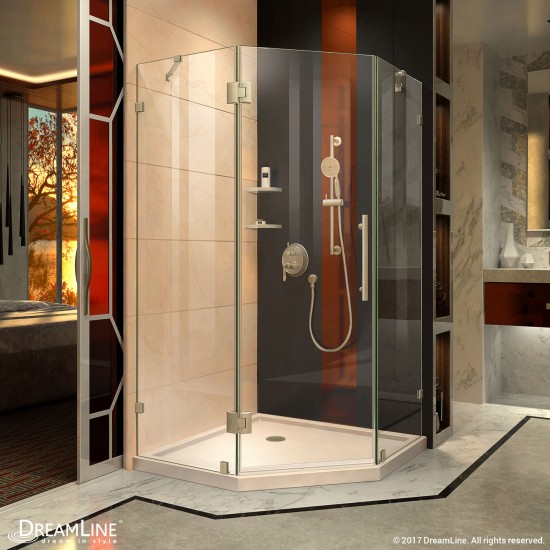 Prism Lux 36 in. x 74 3/4 in. Fully Frameless Neo-Angle Shower Enclosure in Brushed Nickel with Biscuit Base