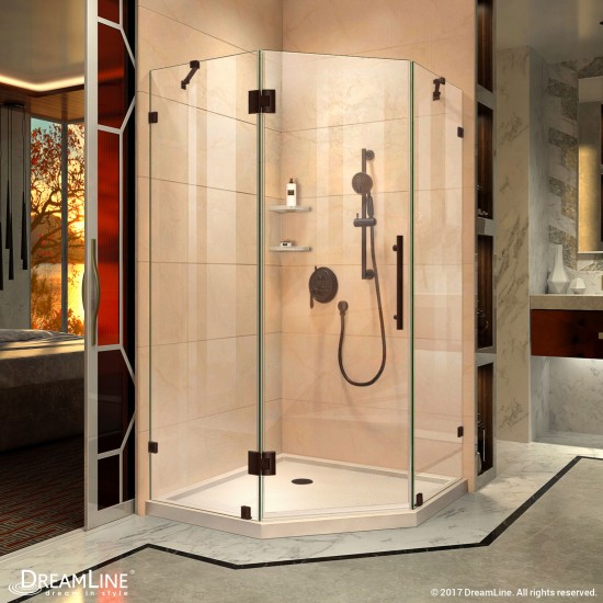 Prism Lux 38 in. x 74 3/4 in. Fully Frameless Neo-Angle Shower Enclosure in Oil Rubbed Bronze with Biscuit Base