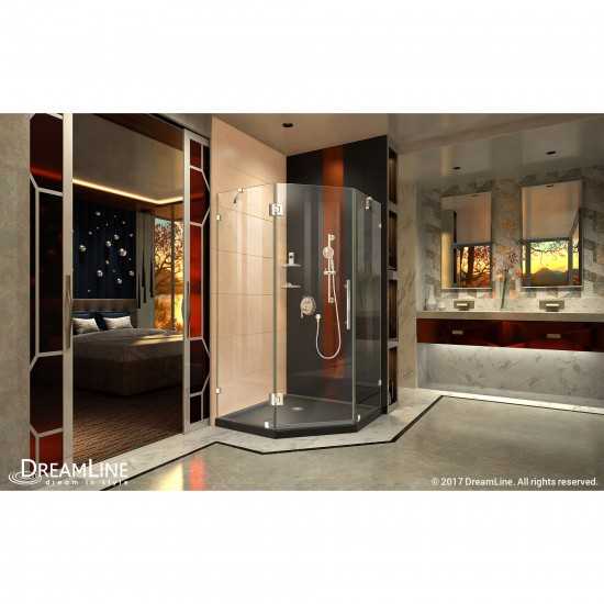 Prism Lux 38 in. x 74 3/4 in. Fully Frameless Neo-Angle Shower Enclosure in Chrome with Black Base