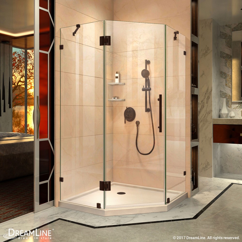 Prism Lux 40 in. x 74 3/4 in. Fully Frameless Neo-Angle Shower Enclosure in Oil Rubbed Bronze with Biscuit Base