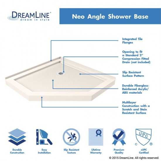 Prism Lux 42 in. x 74 3/4 in. Fully Frameless Neo-Angle Shower Enclosure in Chrome with Biscuit Base