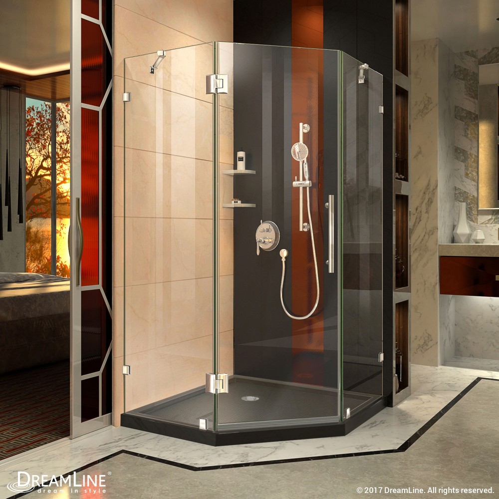 Prism Lux 42 in. x 74 3/4 in. Fully Frameless Neo-Angle Shower Enclosure in Chrome with Black Base