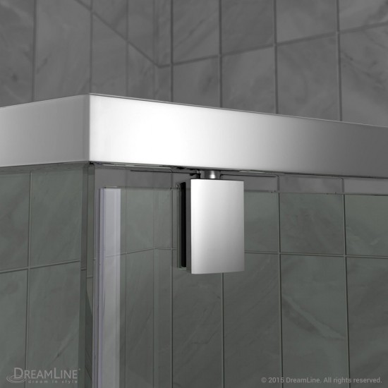 Prism 36 in. x 74 3/4 in. Frameless Neo-Angle Pivot Shower Enclosure in Chrome with White Base Kit