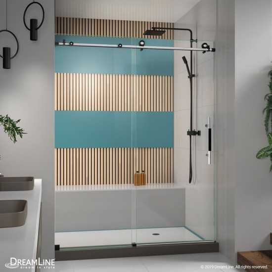 Enigma-XT 56-60 in. W x 76 in. H Fully Frameless Sliding Shower Door in Tuxedo Finish