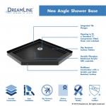 Prism 38 in. x 74 3/4 in. Frameless Neo-Angle Pivot Shower Enclosure in Chrome with Black Base Kit