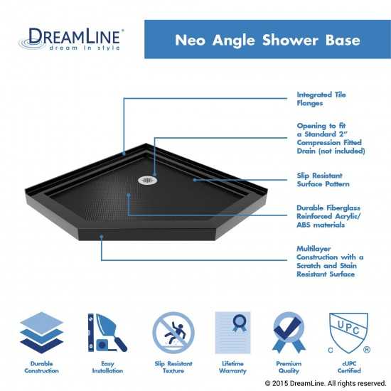Prism 40 in. x 74 3/4 in. Frameless Neo-Angle Pivot Shower Enclosure in Chrome with Black Base Kit