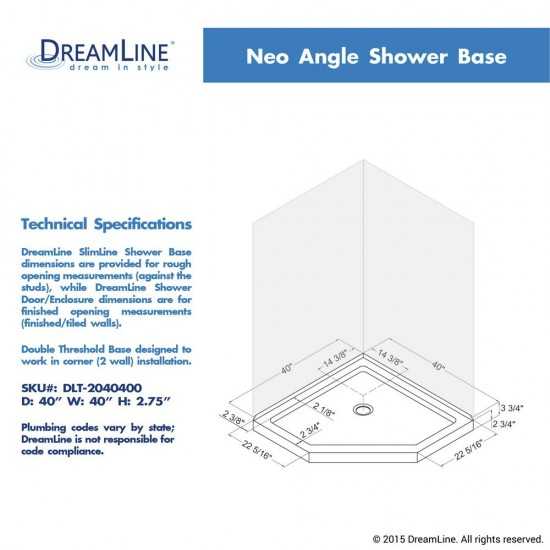 Prism 40 in. x 74 3/4 in. Frameless Neo-Angle Pivot Shower Enclosure in Chrome with Black Base Kit