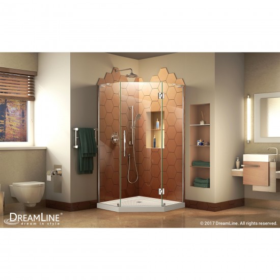 Prism Plus 38 in. x 74 3/4 in. Frameless Neo-Angle Shower Enclosure in Chrome with White Base