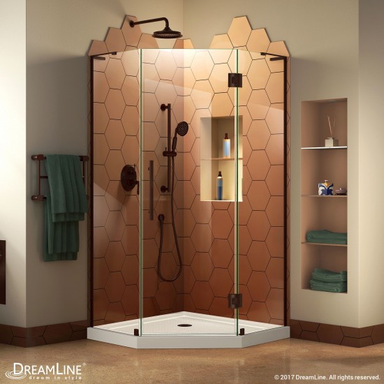 Prism Plus 40 in. x 74 3/4 in. Frameless Neo-Angle Shower Enclosure in Oil Rubbed Bronze with White Base