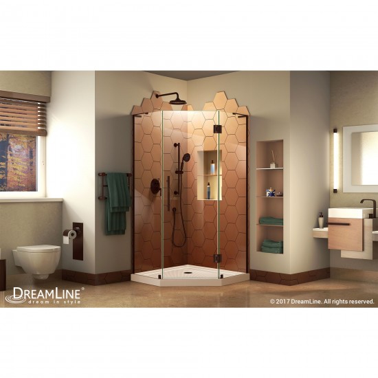 Prism Plus 36 in. x 74 3/4 in. Frameless Neo-Angle Shower Enclosure in Oil Rubbed Bronze with Biscuit Base