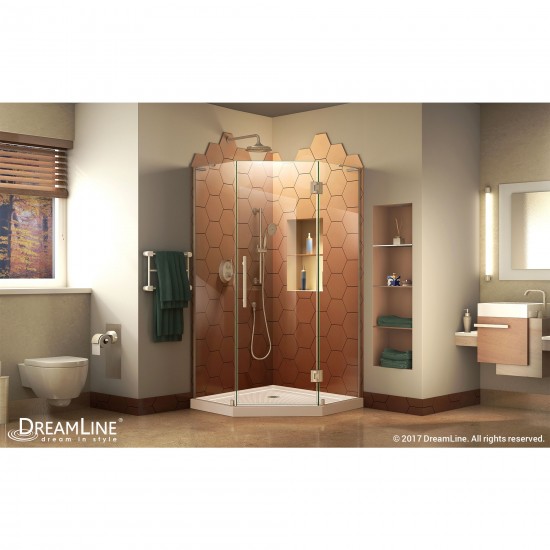 Prism Plus 40 in. x 74 3/4 in. Frameless Neo-Angle Shower Enclosure in Brushed Nickel with Biscuit Base