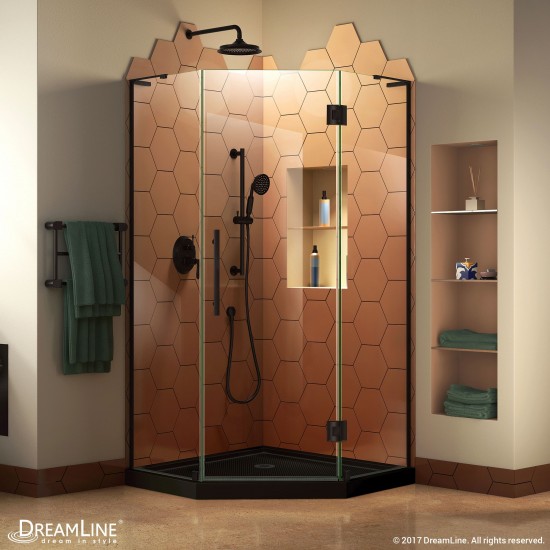 Prism Plus 36 in. x 74 3/4 in. Frameless Neo-Angle Shower Enclosure in Satin Black with Black Base