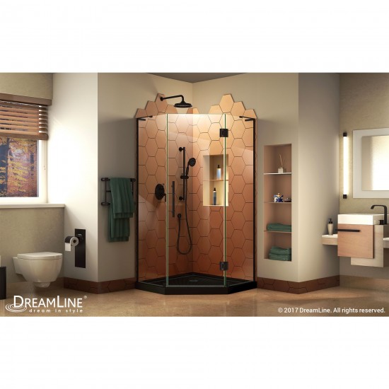 Prism Plus 36 in. x 74 3/4 in. Frameless Neo-Angle Shower Enclosure in Satin Black with Black Base