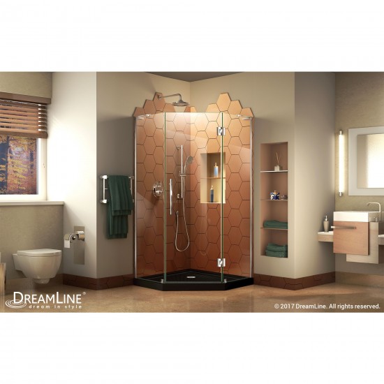 Prism Plus 38 in. x 74 3/4 in. Frameless Neo-Angle Shower Enclosure in Chrome with Black Base