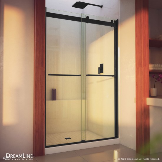 Essence-H 44-48 in. W x 76 in. H Semi-Frameless Bypass Shower Door in Satin Black
