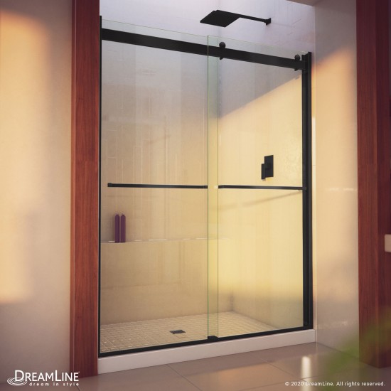 Essence-H 56-60 in. W x 76 in. H Semi-Frameless Bypass Shower Door in Satin Black