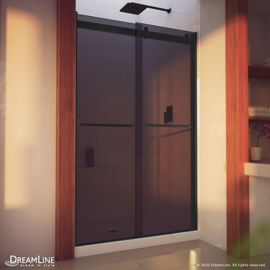 Essence-H 44-48 in. W x 76 in. H Semi-Frameless Bypass Shower Door in Satin Black and Gray Glass