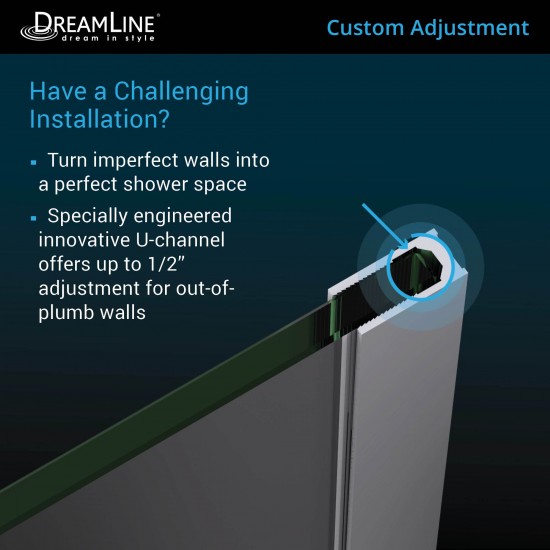 French Linea Toulon 34 in. W x 72 in. H Single Panel Frameless Shower Door, Open Entry Design in Satin Black