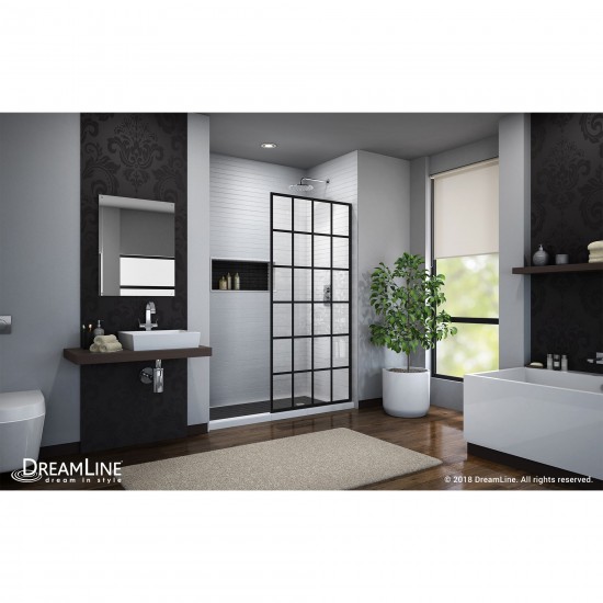 French Linea Toulon 34 in. W x 72 in. H Single Panel Frameless Shower Door, Open Entry Design in Satin Black