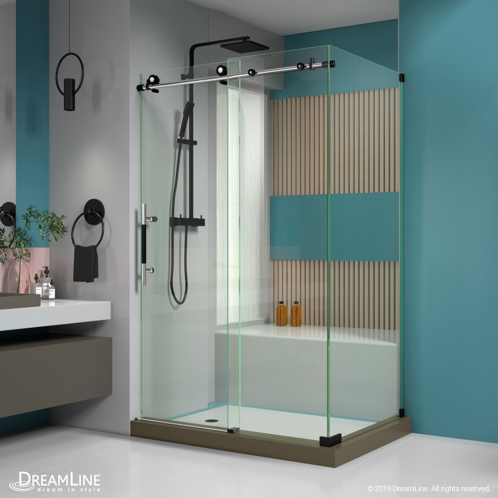 Enigma-XT 34 1/2 in. D x 48 3/8 in. W x 76 in. H Fully Frameless Sliding Shower Enclosure in Tuxedo Finish