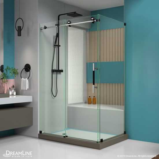 Enigma-XT 34 1/2 in. D x 48 3/8 in. W x 76 in. H Fully Frameless Sliding Shower Enclosure in Tuxedo Finish