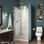 Aqua Fold 36 in. D x 36 in. W x 76 3/4 in. H Frameless Bi-Fold Shower Door in Chrome with White Base and Backwall Kit