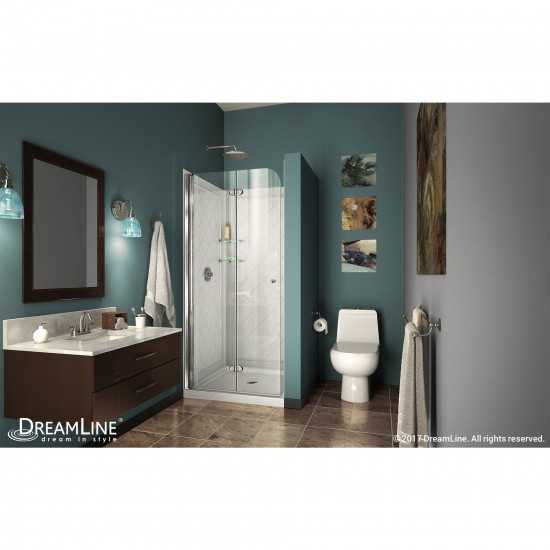 Aqua Fold 32 in. D x 32 in. W x 76 3/4 in. H Frameless Bi-Fold Shower Door in Chrome with White Base and Backwall Kit