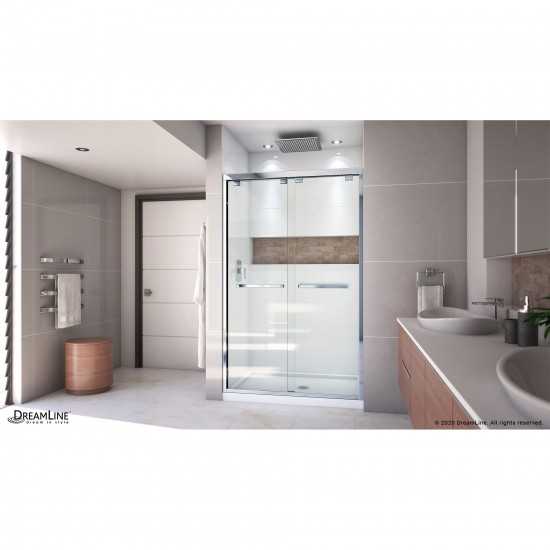 Encore 36 in. D x 48 in. W x 78 3/4 in. H Bypass Shower Door in Chrome with Center Drain White Base Kit