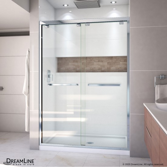 Encore 32 in. D x 54 in. W x 78 3/4 in. H Bypass Shower Door in Chrome and Center Drain White Base Kit