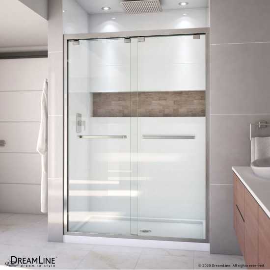 Encore 32 in. D x 54 in. W x 78 3/4 in. H Bypass Shower Door in Brushed Nickel and Center Drain White Base Kit