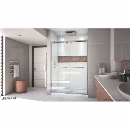 Encore 32 in. D x 54 in. W x 78 3/4 in. H Bypass Shower Door in Brushed Nickel and Center Drain White Base Kit