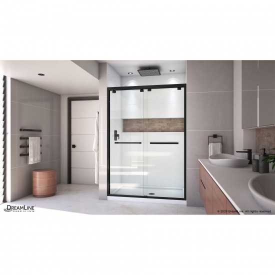 Encore 32 in. D x 54 in. W x 78 3/4 in. H Bypass Shower Door in Satin Black and Center Drain White Base Kit