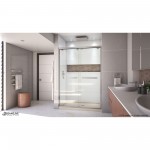 Encore 32 in. D x 54 in. W x 78 3/4 in. H Bypass Shower Door in Brushed Nickel and Center Drain Biscuit Base Kit