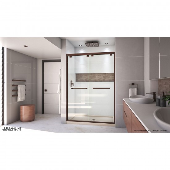 Encore 32 in. D x 54 in. W x 78 3/4 in. H Bypass Shower Door in Oil Rubbed Bronze, Center Drain Biscuit Base Kit