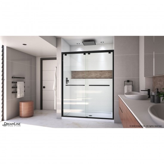 Encore 30 in. D x 60 in. W x 78 3/4 in. H Bypass Shower Door in Satin Black and Center Drain White Base Kit