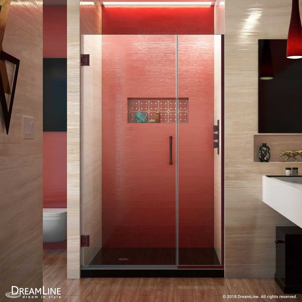 Unidoor Plus 41 1/2 - 42 in. W x 72 in. H Frameless Hinged Shower Door in Oil Rubbed Bronze