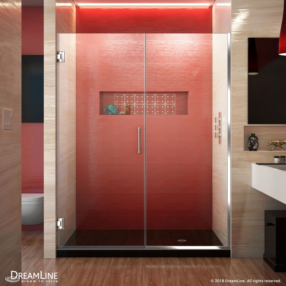 Unidoor Plus 54 1/2 - 55 in. W x 72 in. H Frameless Hinged Shower Door in Chrome