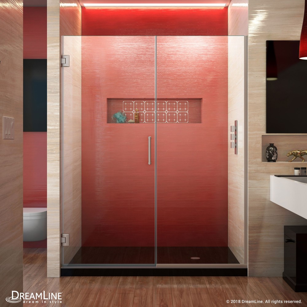 Unidoor Plus 58 1/2 - 59 in. W x 72 in. H Frameless Hinged Shower Door in Brushed Nickel