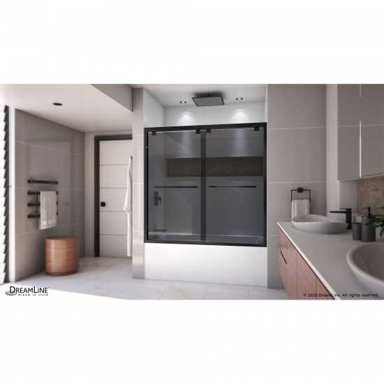 Encore 56-60 in. W x 58 in. H Semi-Frameless Bypass Sliding Tub Door in Satin Black and Gray Glass