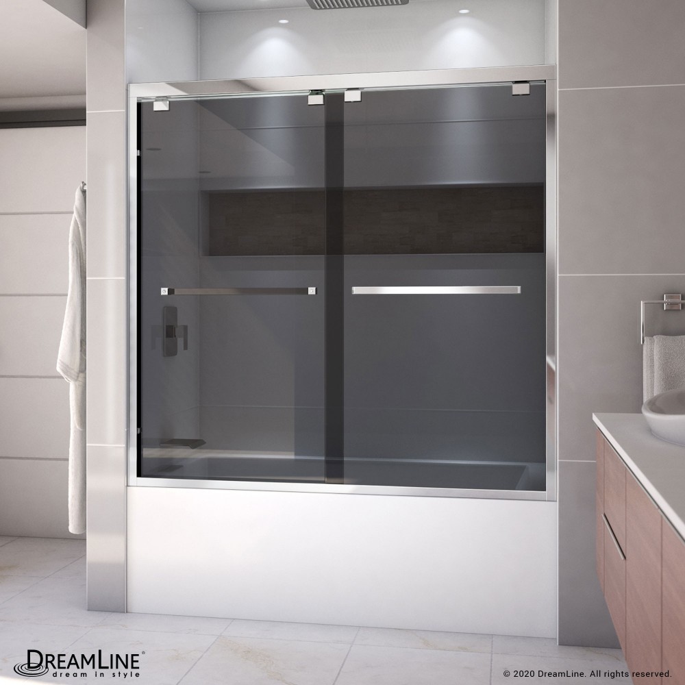 Encore 56-60 in. W x 58 in. H Semi-Frameless Bypass Sliding Tub Door in Chrome and Gray Glass