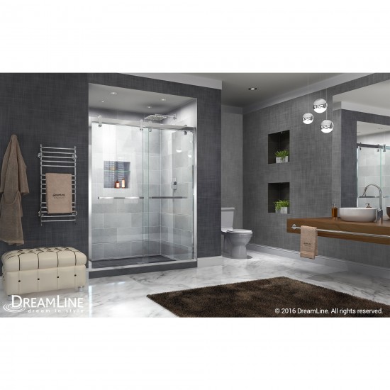 Cavalier 56-60 in. W x 77 3/8 in. H Semi-Frameless Bypass Sliding Shower Door in Polished Stainless Steel