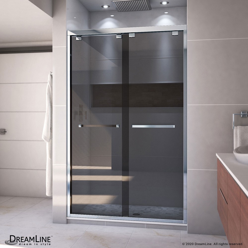 Encore 44-48 in. W x 76 in. H Semi-Frameless Bypass Sliding Shower Door in Chrome and Gray Glass