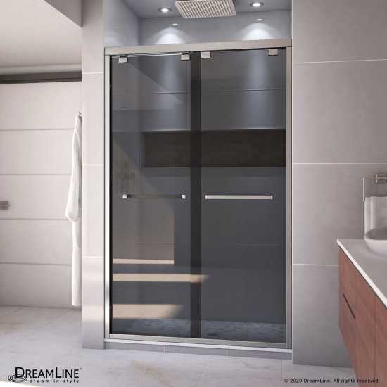 Encore 44-48 in. W x 76 in. H Semi-Frameless Bypass Sliding Shower Door in Brushed Nickel and Gray Glass