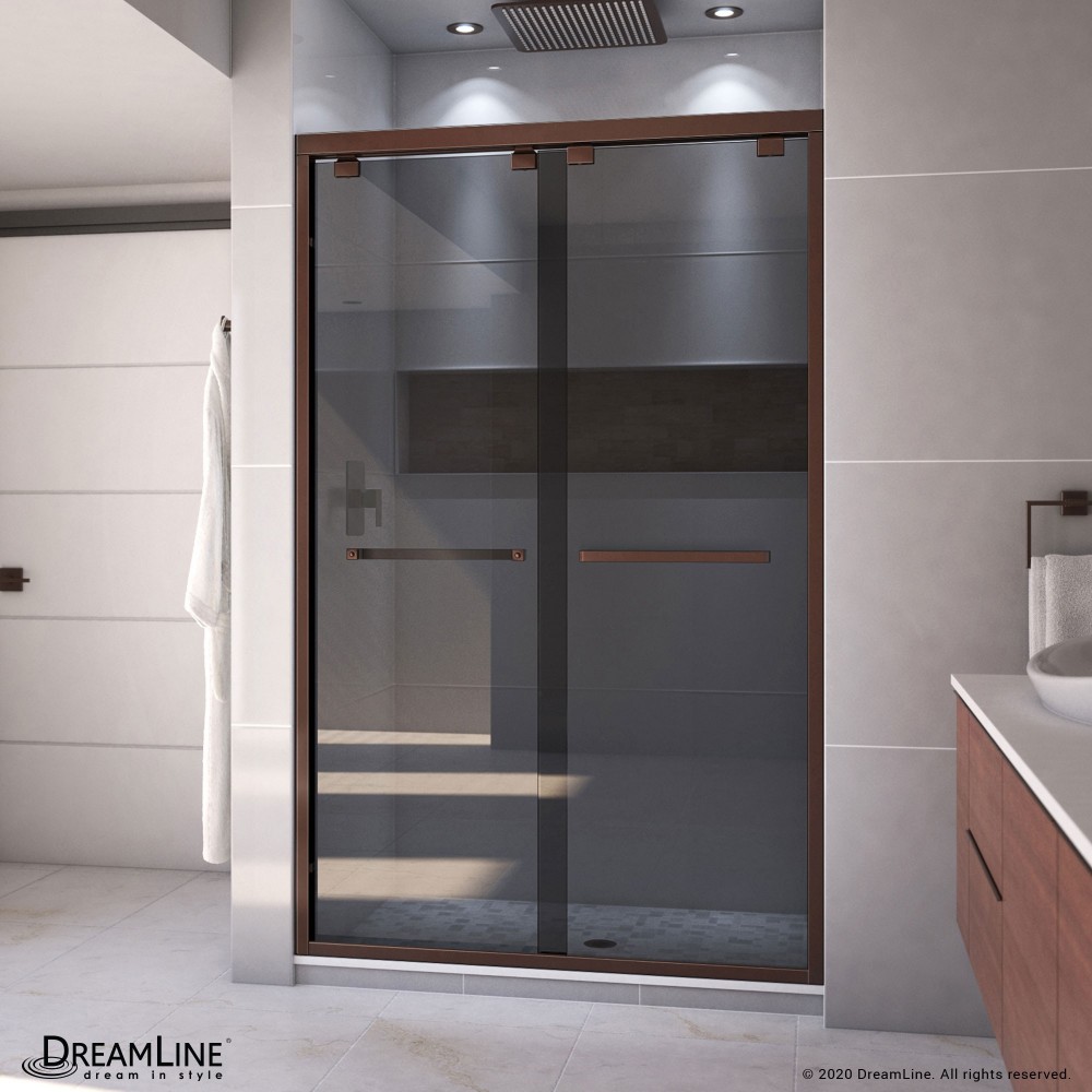 Encore 44-48 in. W x 76 in. H Semi-Frameless Bypass Sliding Shower Door in Oil Rubbed Bronze and Gray Glass