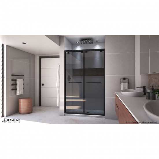 Encore 44-48 in. W x 76 in. H Semi-Frameless Bypass Sliding Shower Door in Satin Black and Gray Glass