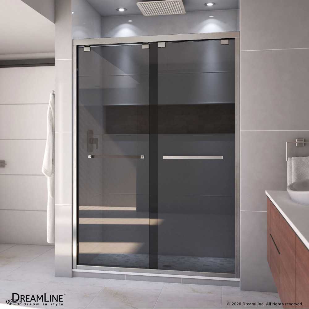 Encore 50-54 in. W x 76 in. H Semi-Frameless Bypass Sliding Shower Door in Brushed Nickel and Gray Glass