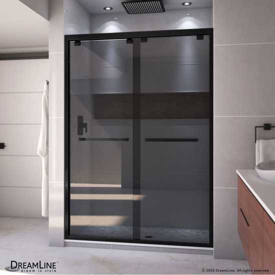 Encore 50-54 in. W x 76 in. H Semi-Frameless Bypass Sliding Shower Door in Satin Black and Gray Glass